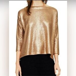 Club Monaco Sweater Copper Foil 3/4 Sleeve Relaxed Pullover sweater size Xs/TP